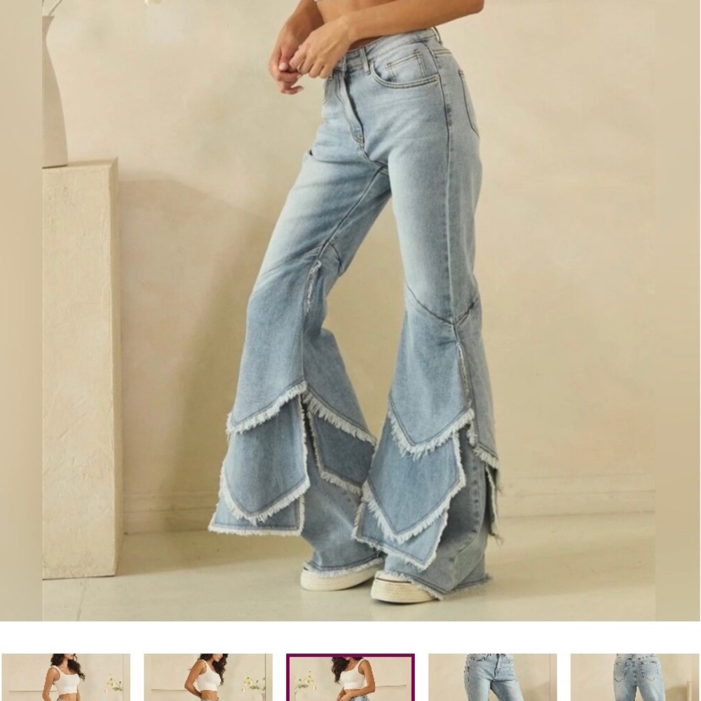 Oli & Hali jeans Tiered Fringe Flare Jeans womens size medium OH! Jeans western - Picture 2 of 12